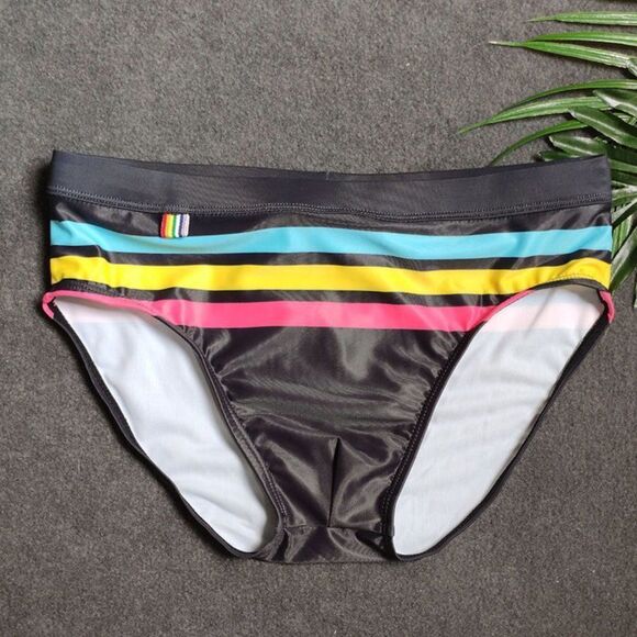 Men's Sexy Swimwear Low-Rise Striped Briefs Resort Beach Pool Party Black L - Picture 5 of 6